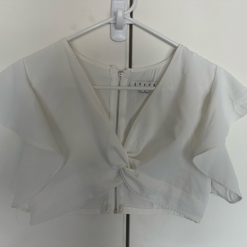 HYFVE Gray Cream Crop Tie Front Blouse